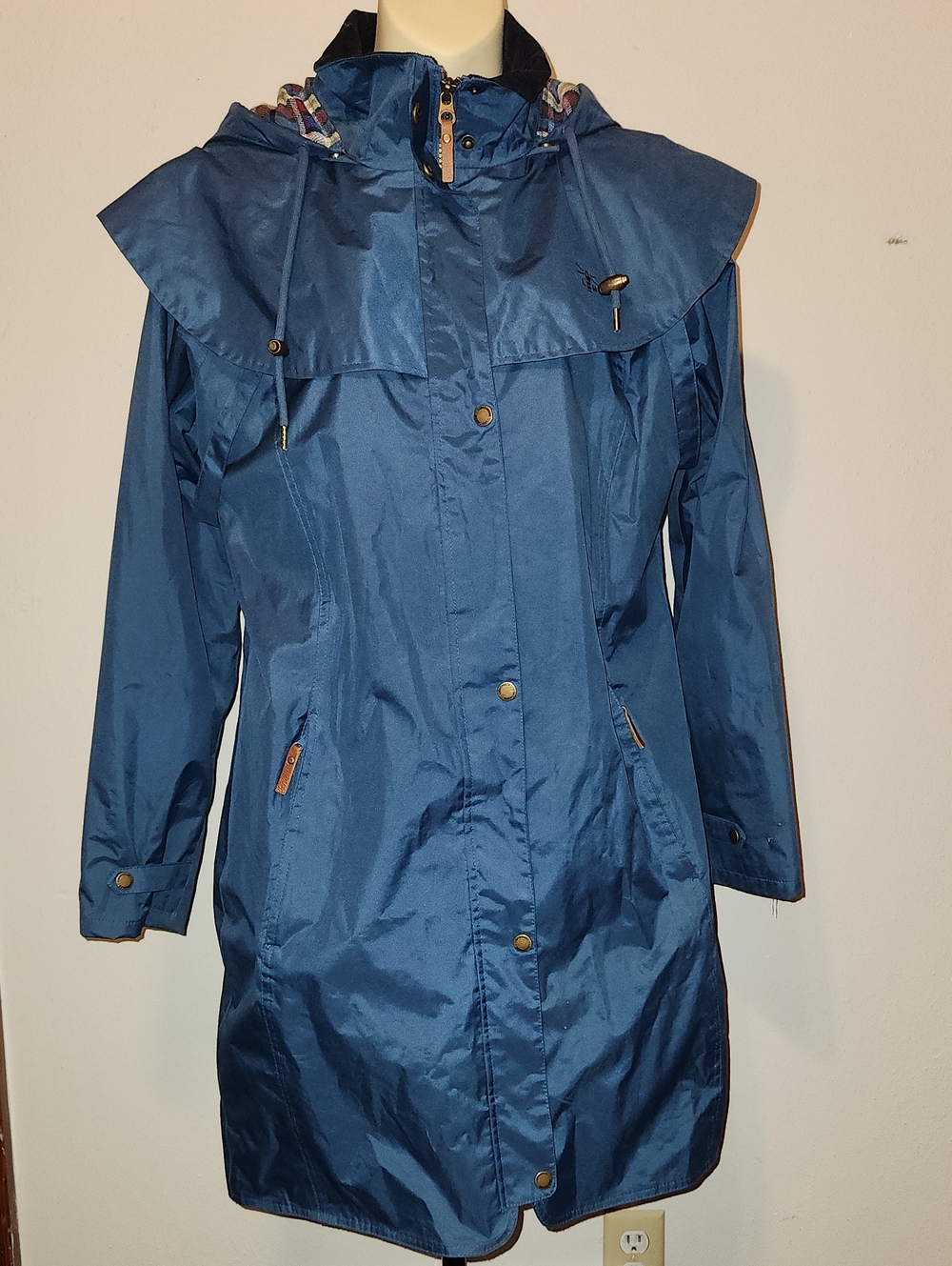 Lighthouse Women's Blue Hooded Trench Coat with Cape Detail